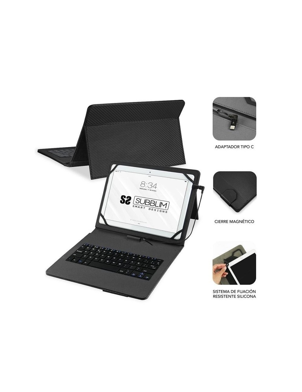 Funda con Teclado Subblim Keytab Pro USB para Tablets de 10.1'-11'/ Negra