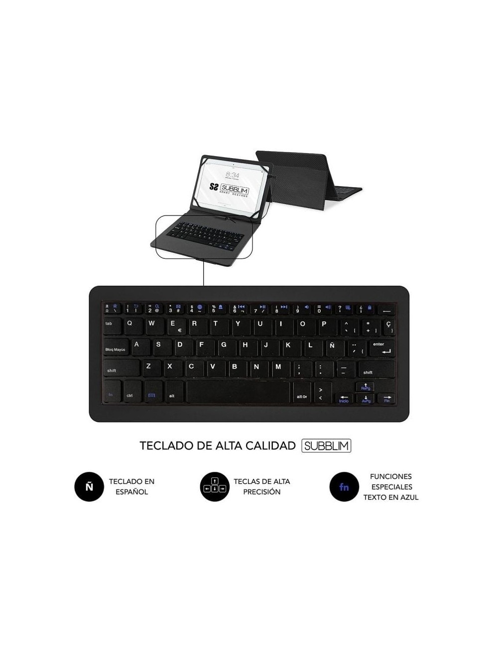 Funda con Teclado Subblim Keytab Pro USB para Tablets de 10.1'-11'/ Negra