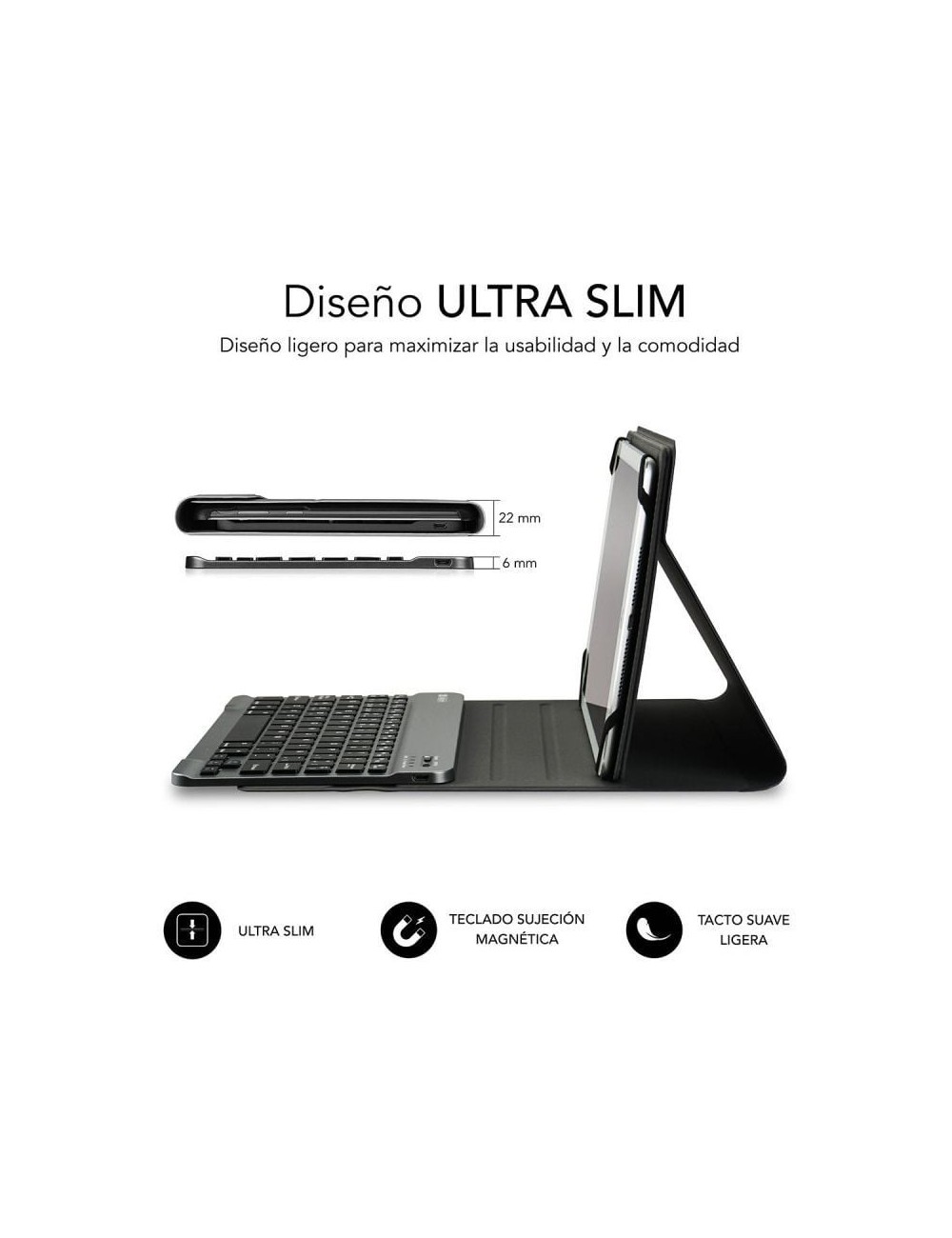 Funda con Teclado Subblim Keytab Pro Bluetooth para Tablets de 10.1'-10.8'/ Negra