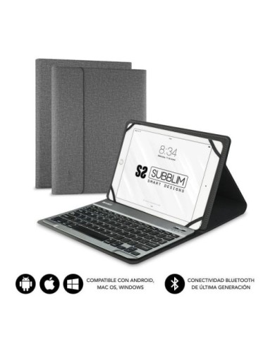 FUNDA AMB TECLAT SUBBLIM KEYTAB PRO BLUETOOTH GRIS - PER A TABLET DE 10.1"- BATERIA 420MAH-COMP. WINDOWS ANDROID MACOS