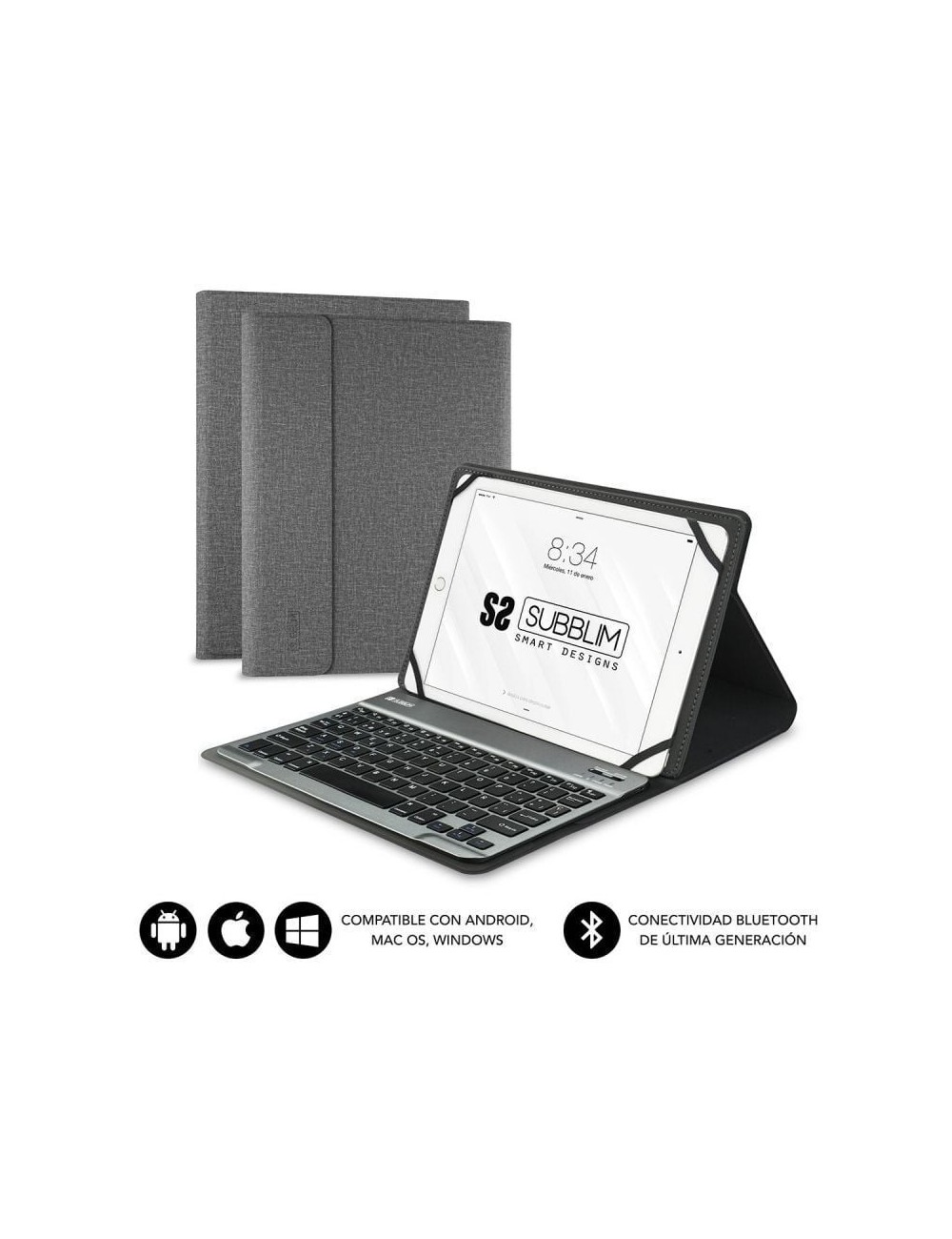 FUNDA AMB TECLAT SUBBLIM KEYTAB PRO BLUETOOTH GRIS - PER A TABLET DE 10.1"- BATERIA 420MAH-COMP. WINDOWS ANDROID MACOS