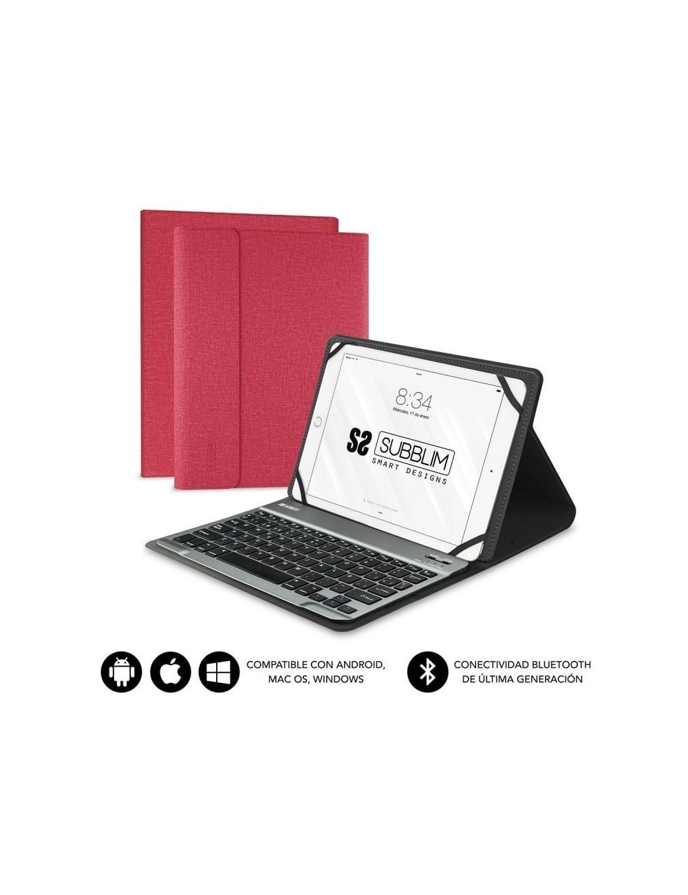 Funda con Teclado Subblim Keytab Pro Bluetooth para Tablets de 9.6'-10.8'/ Roja