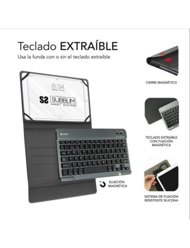 Funda con Teclado Subblim Keytab Pro Bluetooth para Tablets de 9.6'-10.8'/ Roja