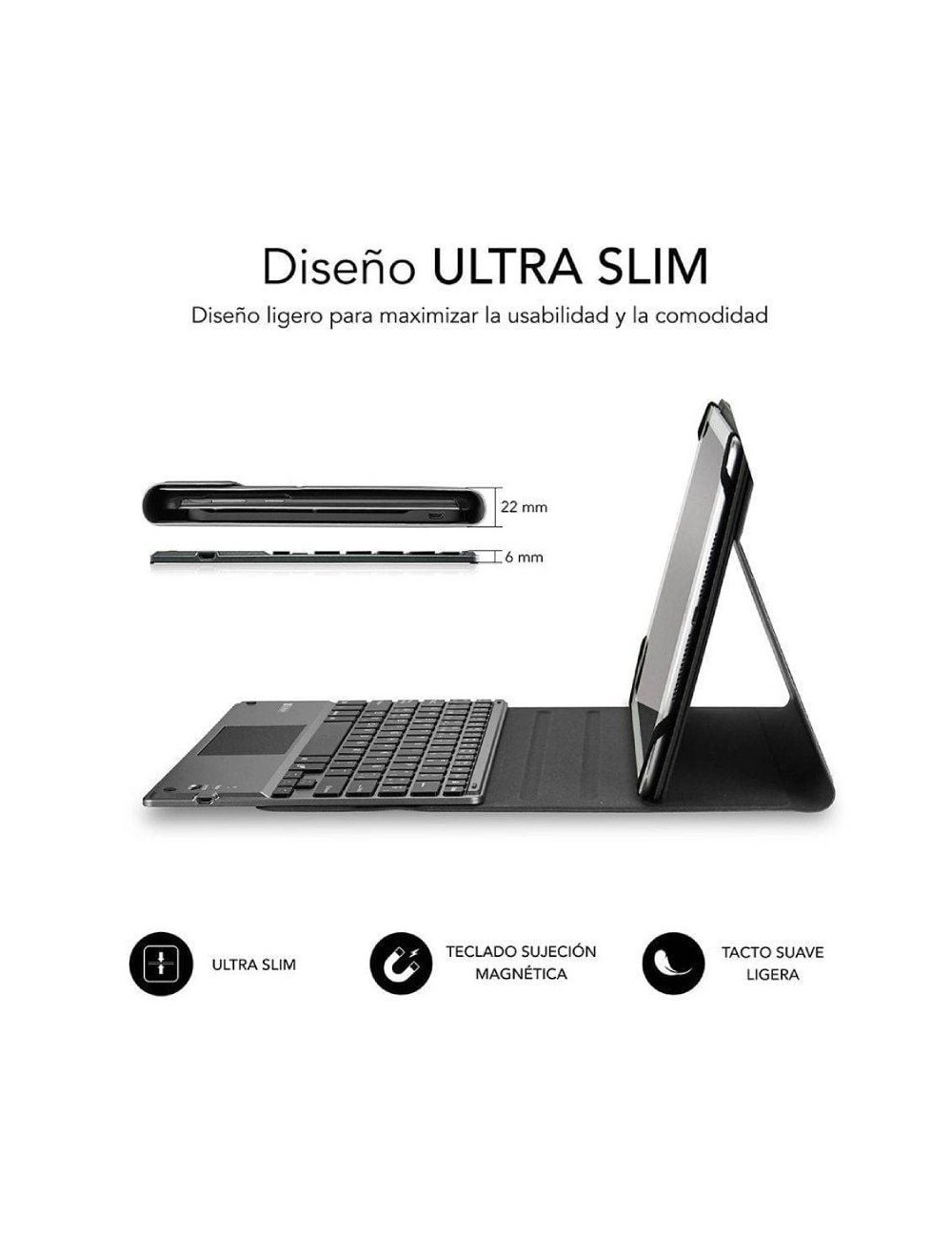 Funda con Teclado Subblim Keytab Pro Bluetooth Touchpad para Tablets de 9.6'-10.8'/ Negra
