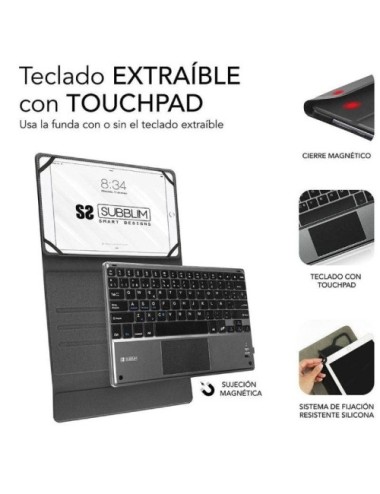 Funda con Teclado Subblim Keytab Pro Bluetooth Touchpad para Tablets de 9.6'-10.8'/ Negra