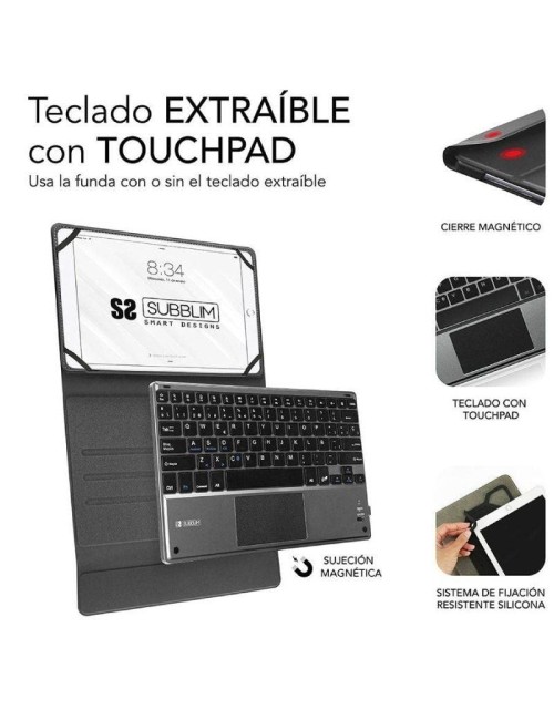 Funda con Teclado Subblim Keytab Pro Bluetooth Touchpad para Tablets de 9.6'-10.8'/ Negra