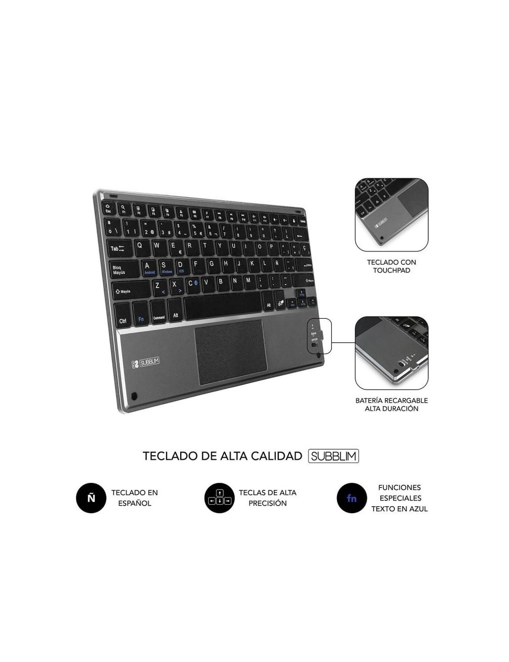 Funda con Teclado Subblim Keytab Pro Bluetooth Touchpad para Tablets de 9.6'-10.8'/ Negra