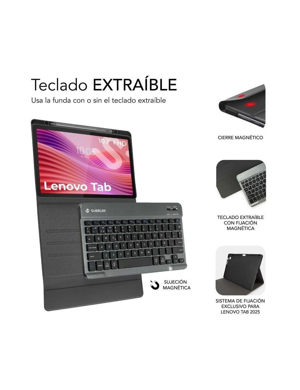 Funda con Teclado Subblim Shock Case Lenovo Tab 10.1' 2025/ Negra