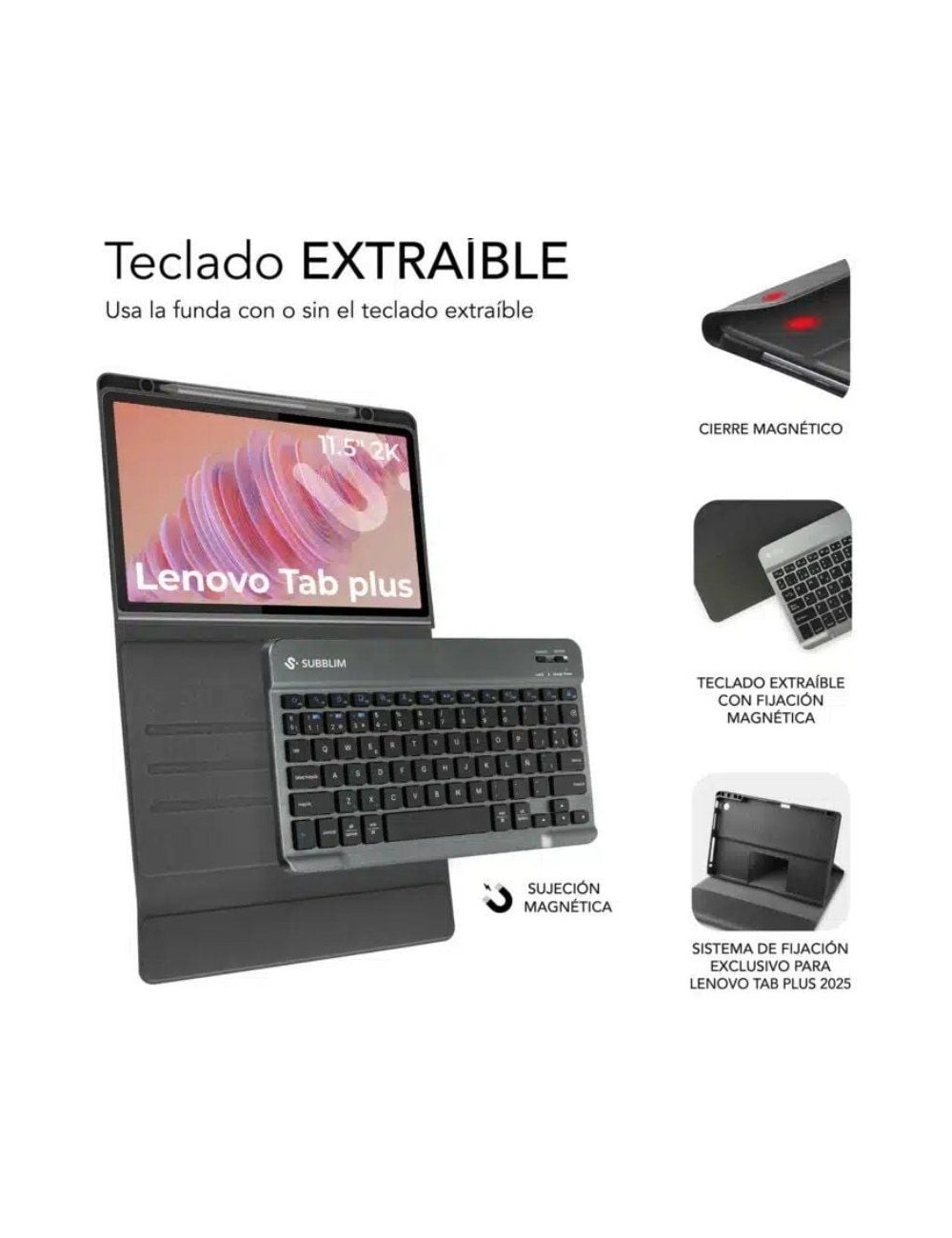 Funda con Teclado Subblim Keytab Pro BT Lenovo Tab 2025 11.5'/ Negra