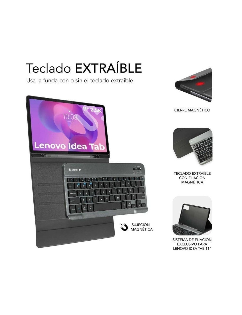 Funda con Teclado Subblim Keytab Pro BT Lenovo Idea Tab 11' 2025/ Negra