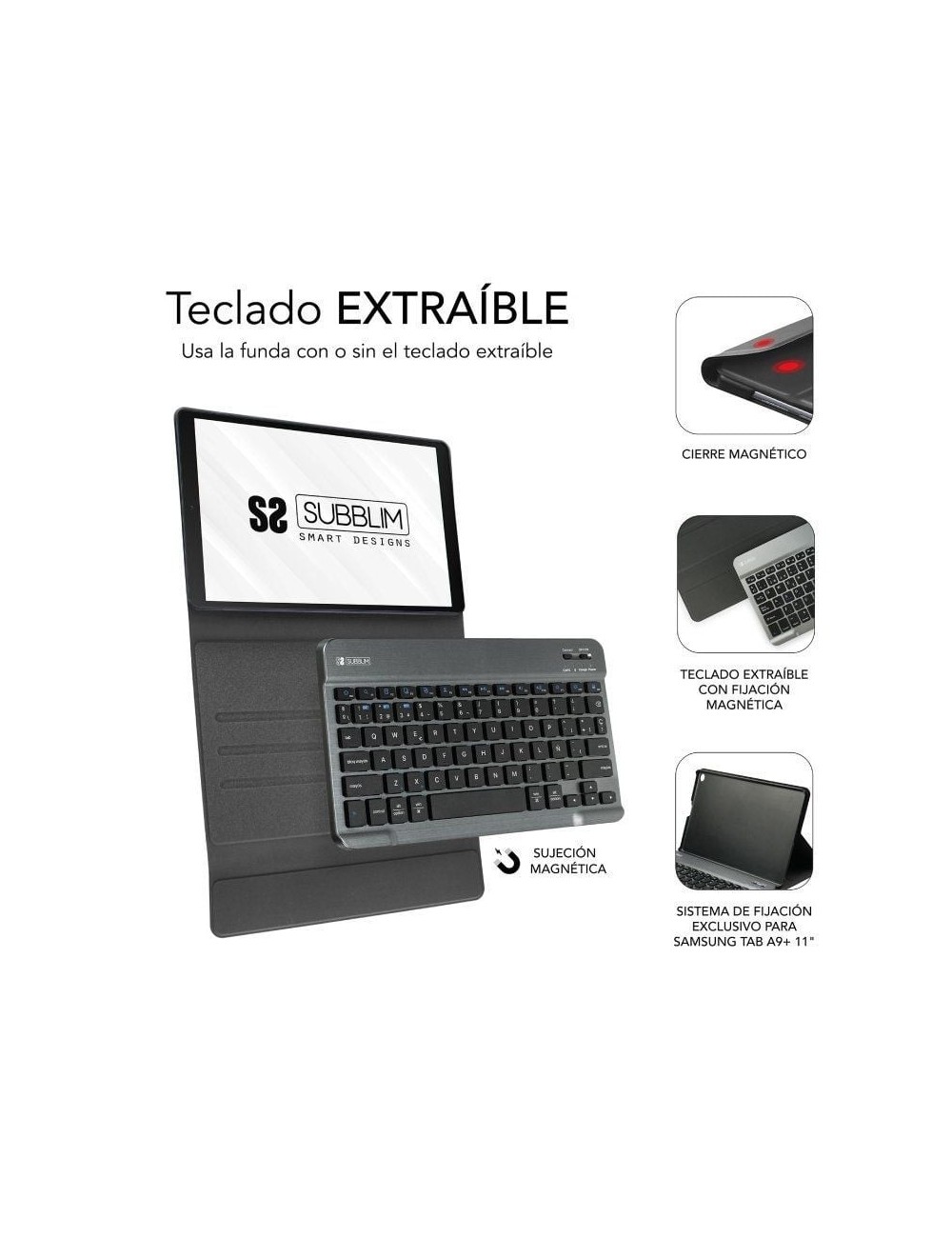 Funda con Teclado Subblim KeyTab Pro BT para Tablets Samsung Galaxy A9+/ Negra