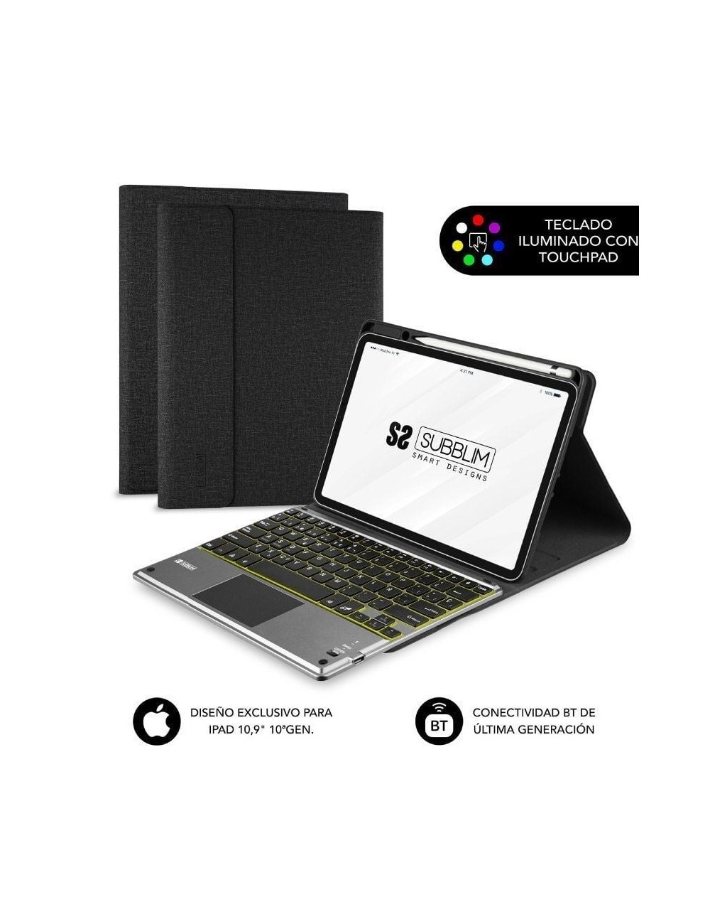 Funda con Teclado Subblim KeyTab Pro BT para Tablet iPad 10.9' 10a Gen/ Negra