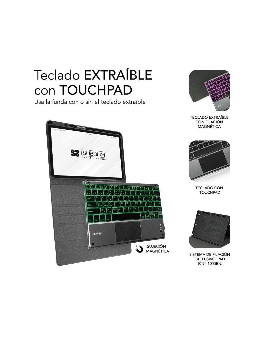 Funda con Teclado Subblim KeyTab Pro BT para Tablet iPad 10.9' 10a Gen/ Negra