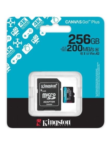 Tarjeta de Memoria Kingston CANVAS Go! Plus 256GB microSD XC con Adaptador/ Clase 10/ 200MBs