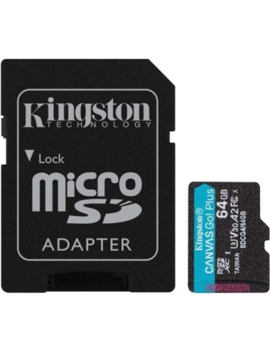 Tarjeta de Memoria Kingston CANVAS Go! Plus 64GB microSD XC con Adaptador/ Clase 10/ 200MBs
