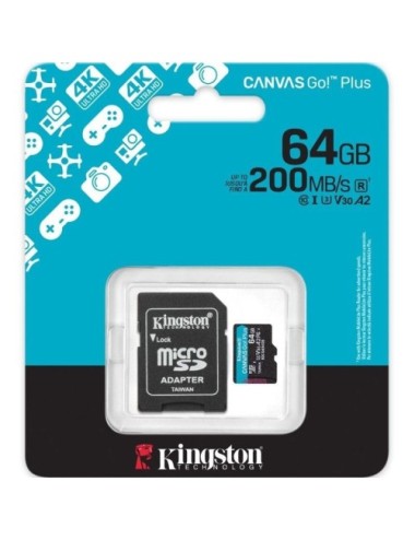 Tarjeta de Memoria Kingston CANVAS Go! Plus 64GB microSD XC con Adaptador/ Clase 10/ 200MBs
