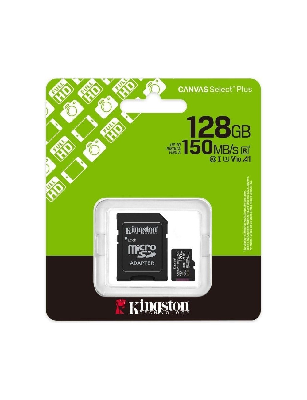 Tarjeta de Memoria Kingston CANVAS Select Plus 128GB microSD XC con Adaptador/ Clase 10/ 150MBs