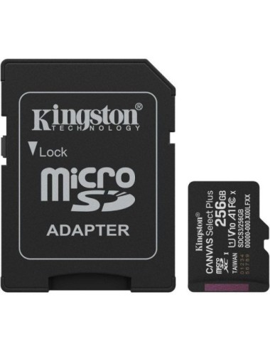 Tarjeta de Memoria Kingston CANVAS Select Plus 256GB microSD XC con Adaptador/ Clase 10/ 150MBs