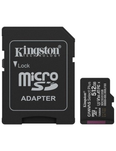 Tarjeta de Memoria Kingston CANVAS Select Plus 512GB microSD XC con Adaptador/ Clase 10/ 150MBs