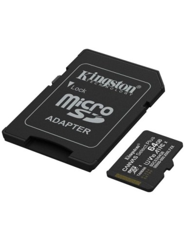 Tarjeta de Memoria Kingston CANVAS Select Plus 64GB microSD XC con Adaptador/ Clase 10/ 100MBs