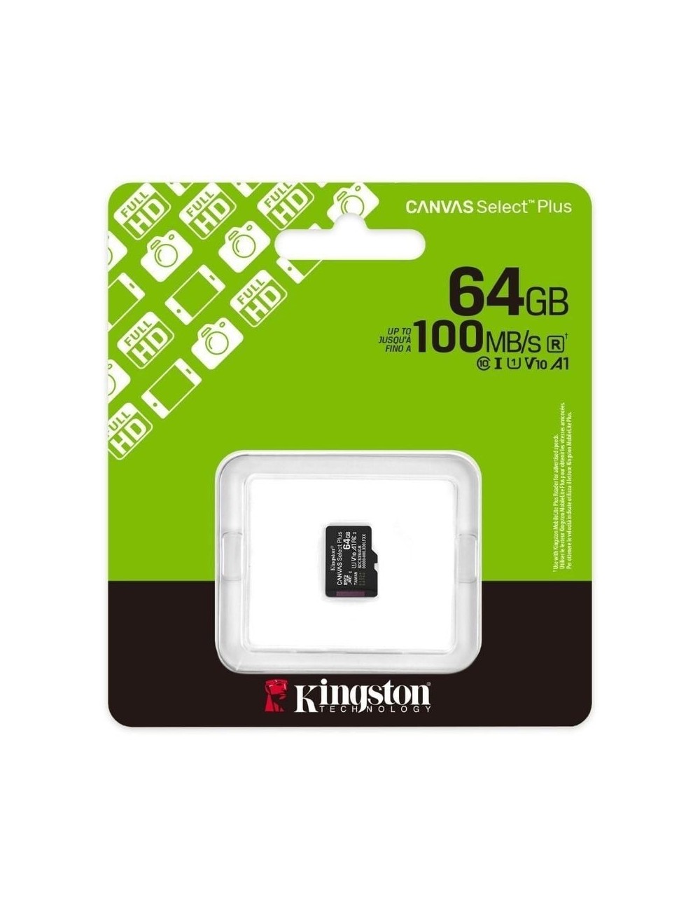 Tarjeta de Memoria Kingston CANVAS Select Plus 64GB microSD XC/ Clase 10/ 100MBs