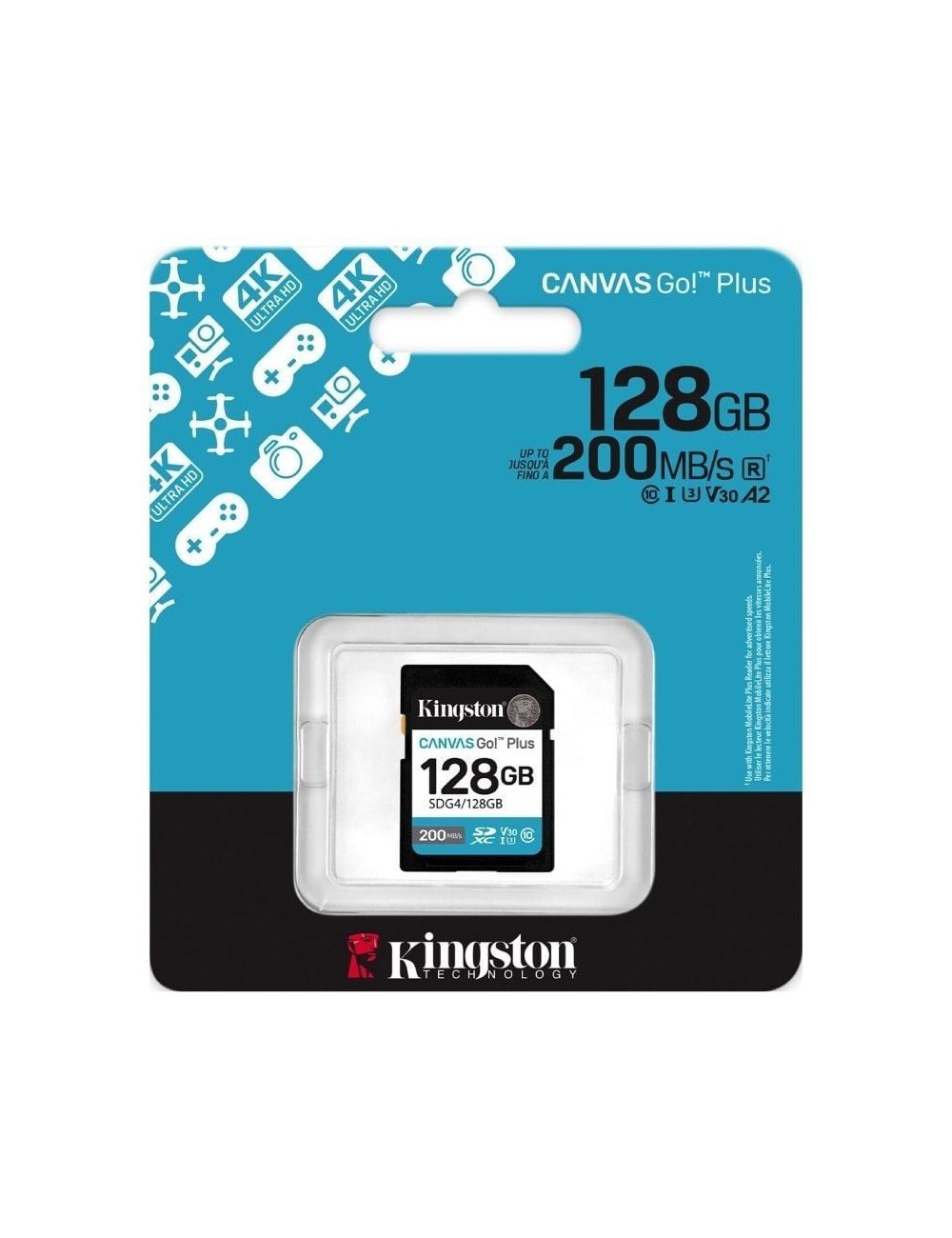Tarjeta de Memoria Kingston CANVAS Go! Plus 128GB SD XC/ Clase 10/ 200MBs