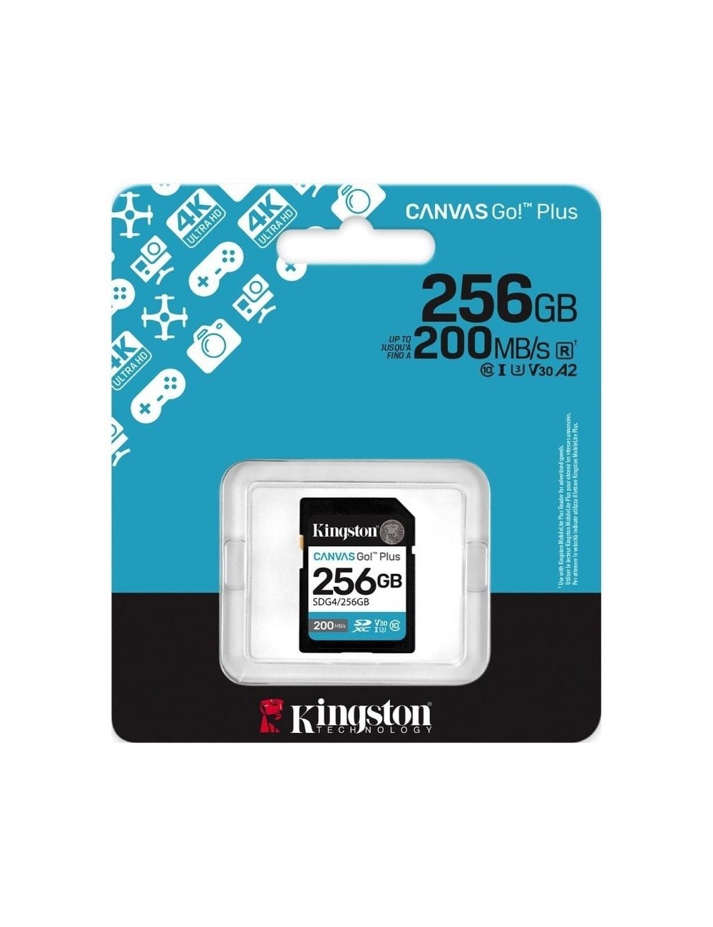 Tarjeta de Memoria Kingston CANVAS Go! Plus 256GB SD XC/ Clase 10/ 200MBs