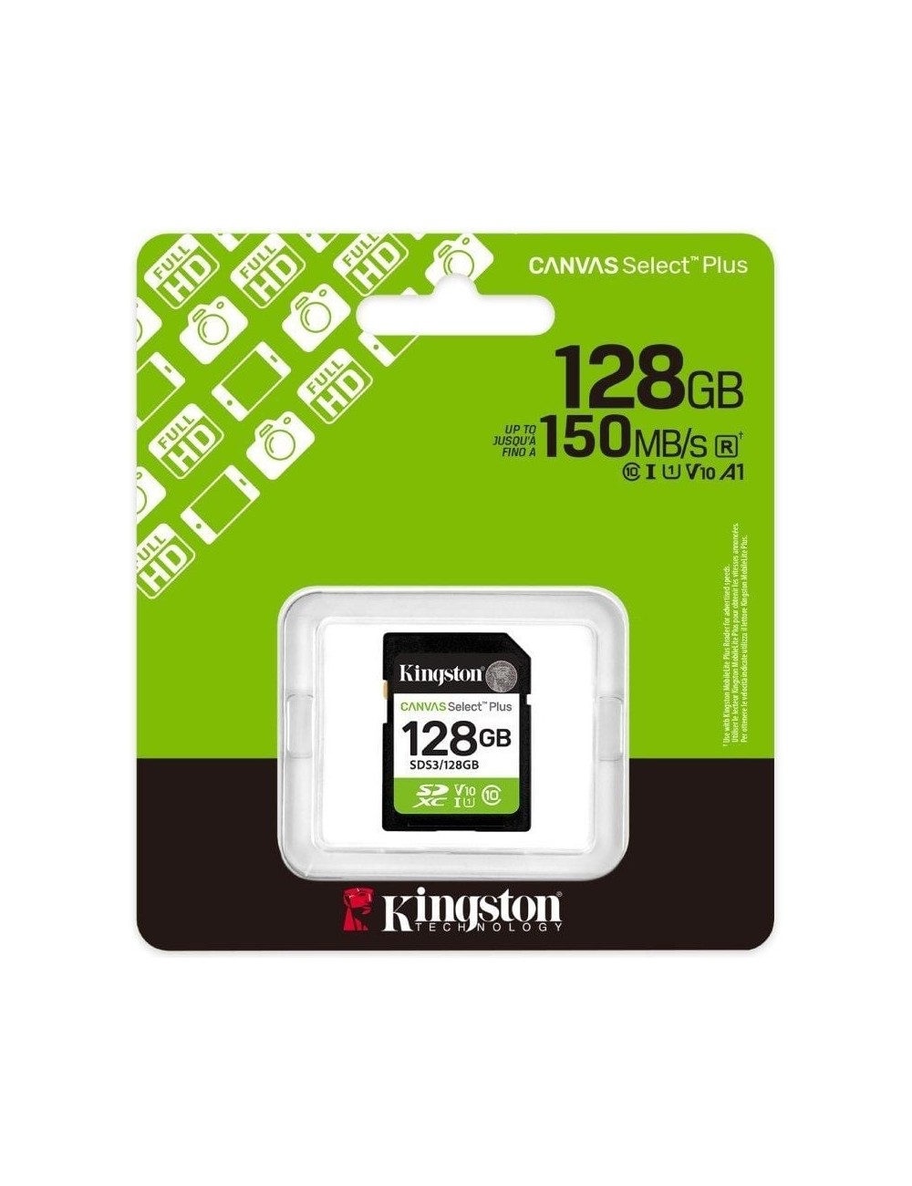 Tarjeta de Memoria Kingston CANVAS Select Plus 128GB SD XC/ Clase 10/ 150MBs