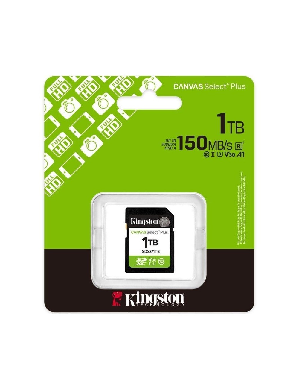 Tarjeta de Memoria Kingston CANVAS Select Plus 1TB SD XC/ Clase 10/ 150MBs
