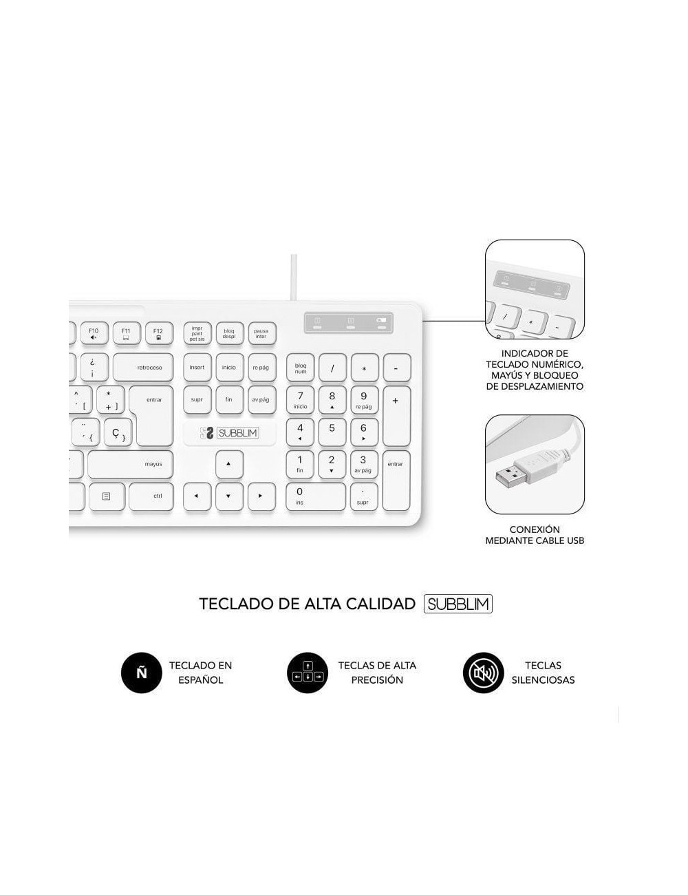 Teclado Subblim Business Slim Silencioso/ Blanco