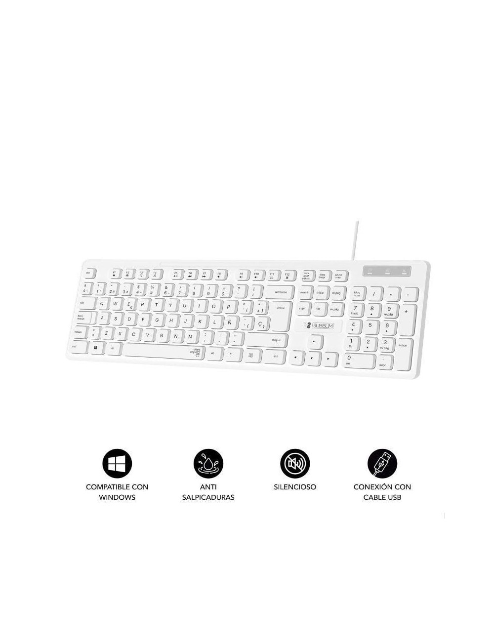 Teclado Subblim Business Slim Silencioso/ Blanco