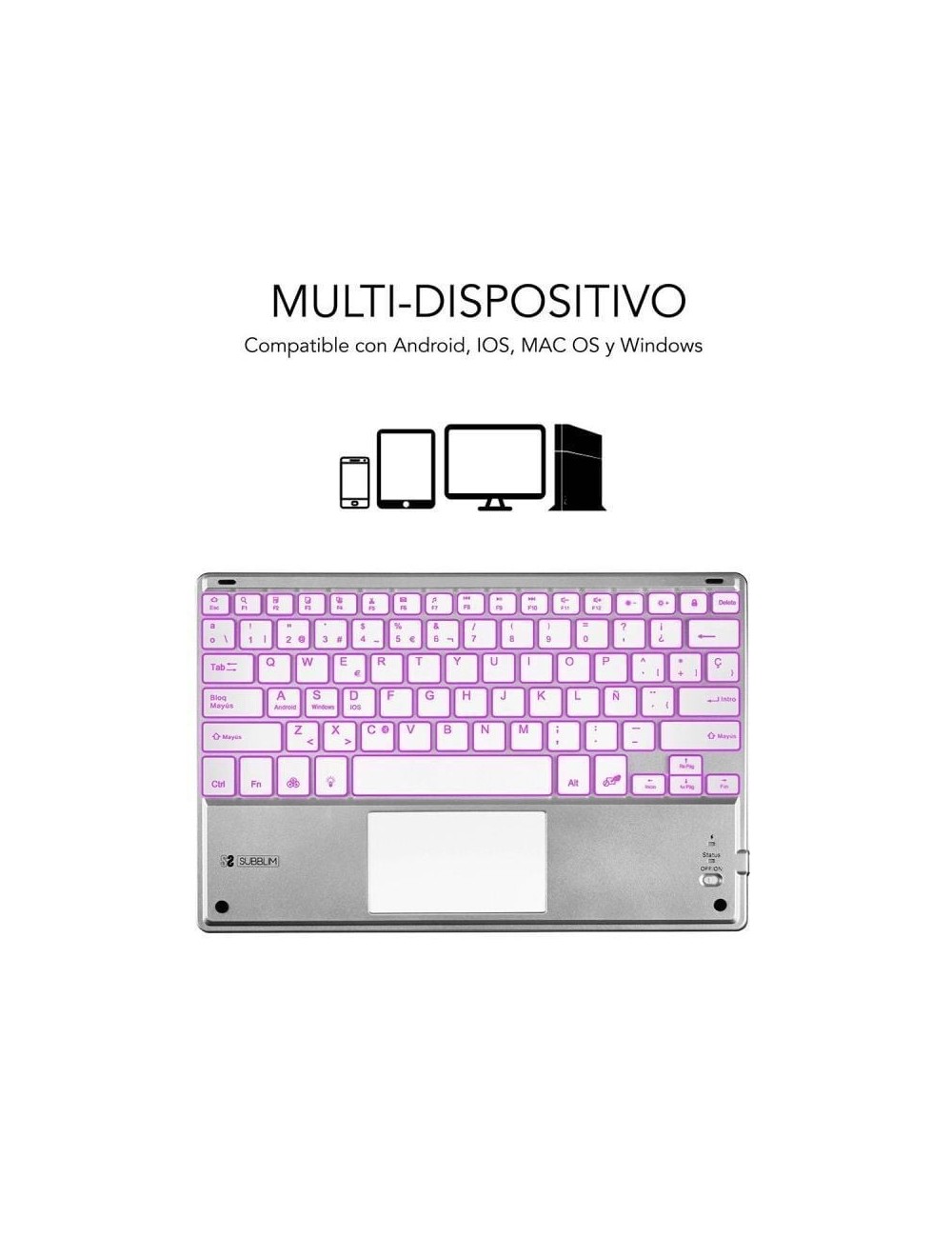Teclado Compacto Inalámbrico Subblim SMBT50/ Plata