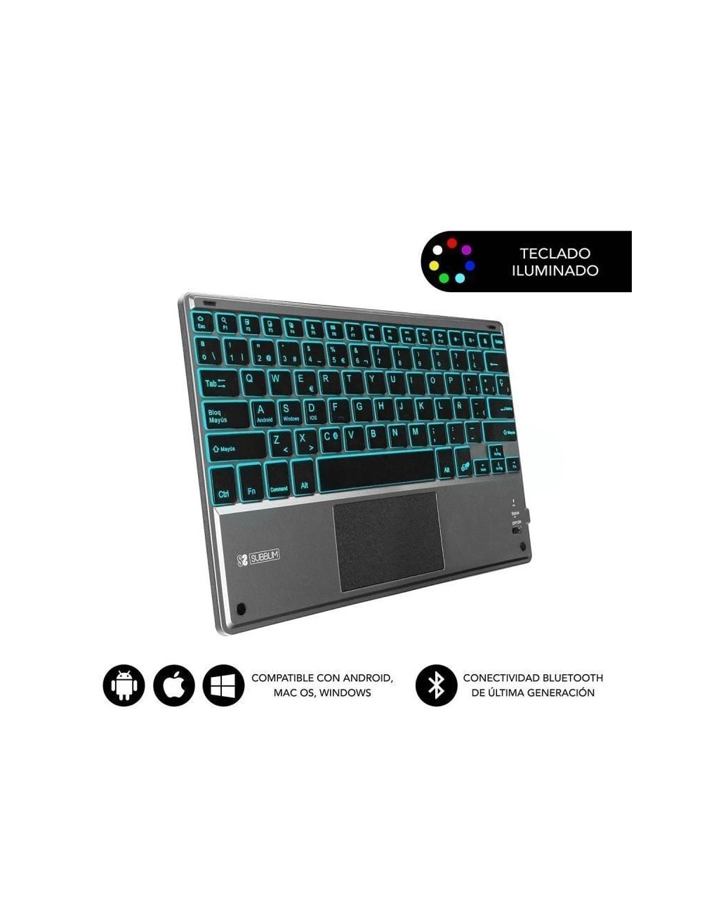 Teclado Compacto Inalámbrico Subblim Touchpad Smart Blacklit/ Gris