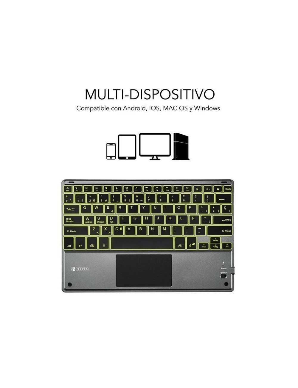 Teclado Compacto Inalámbrico Subblim Touchpad Smart Blacklit/ Gris