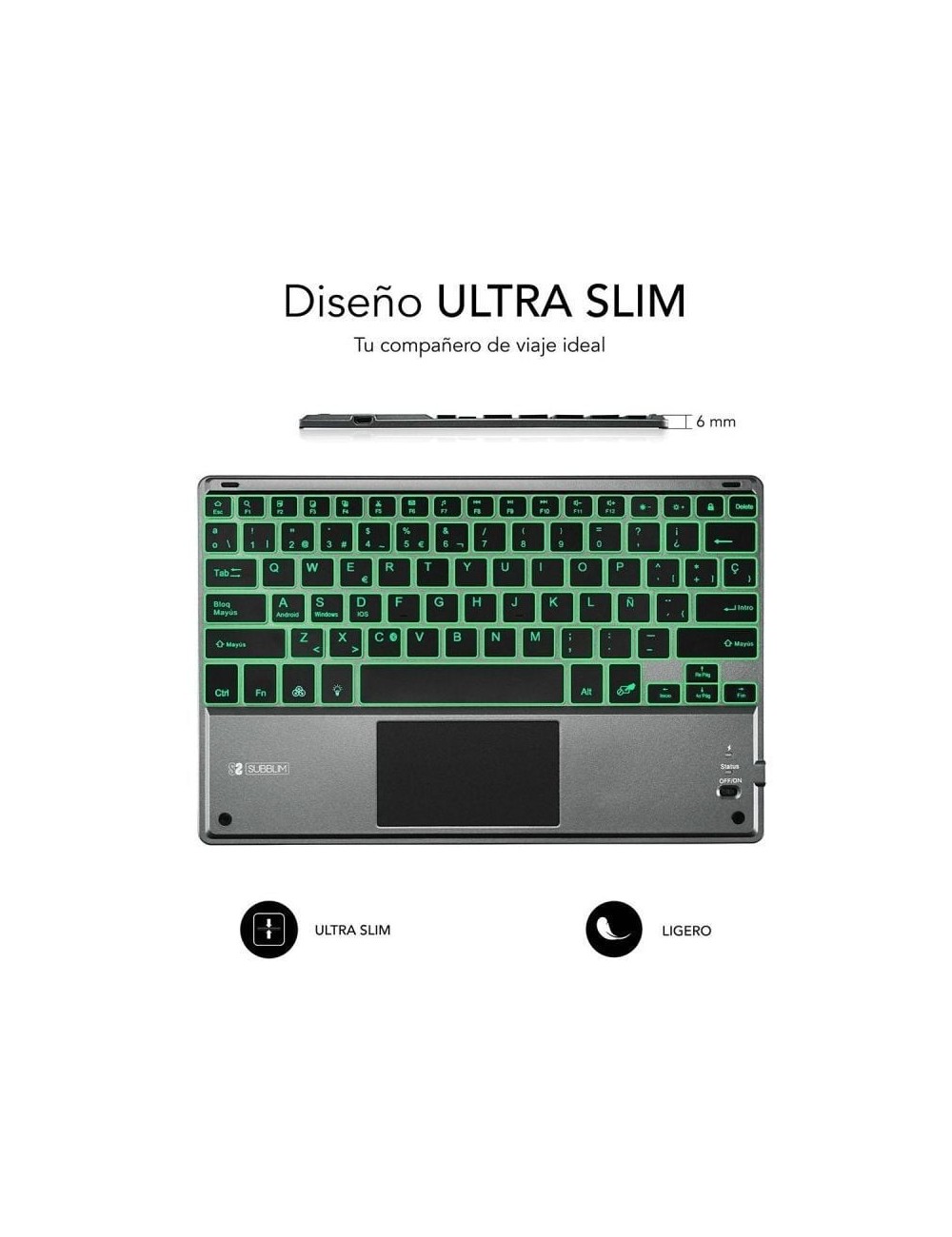 Teclado Compacto Inalámbrico Subblim Touchpad Smart Blacklit/ Gris