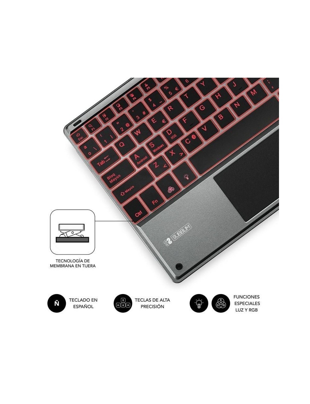 Teclado Compacto Inalámbrico Subblim Touchpad Smart Blacklit/ Gris