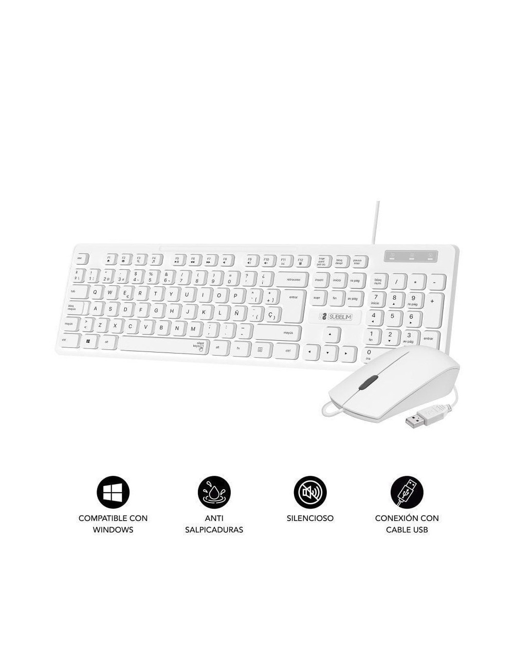 Teclado y Ratón Subblim Combo Business Slim Silencioso/ Blanco