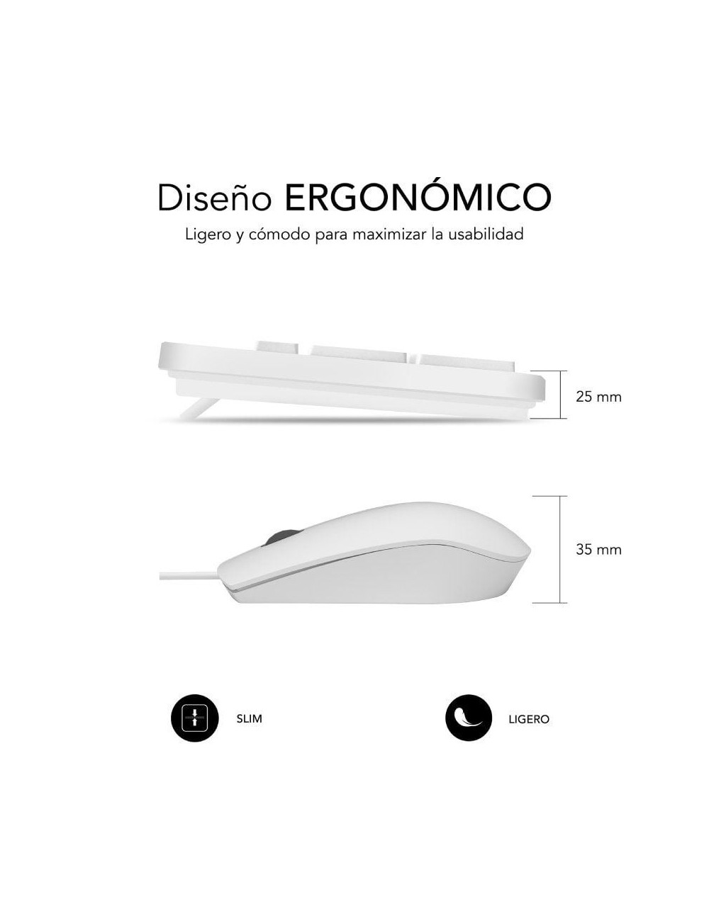 Teclado y Ratón Subblim Combo Business Slim Silencioso/ Blanco