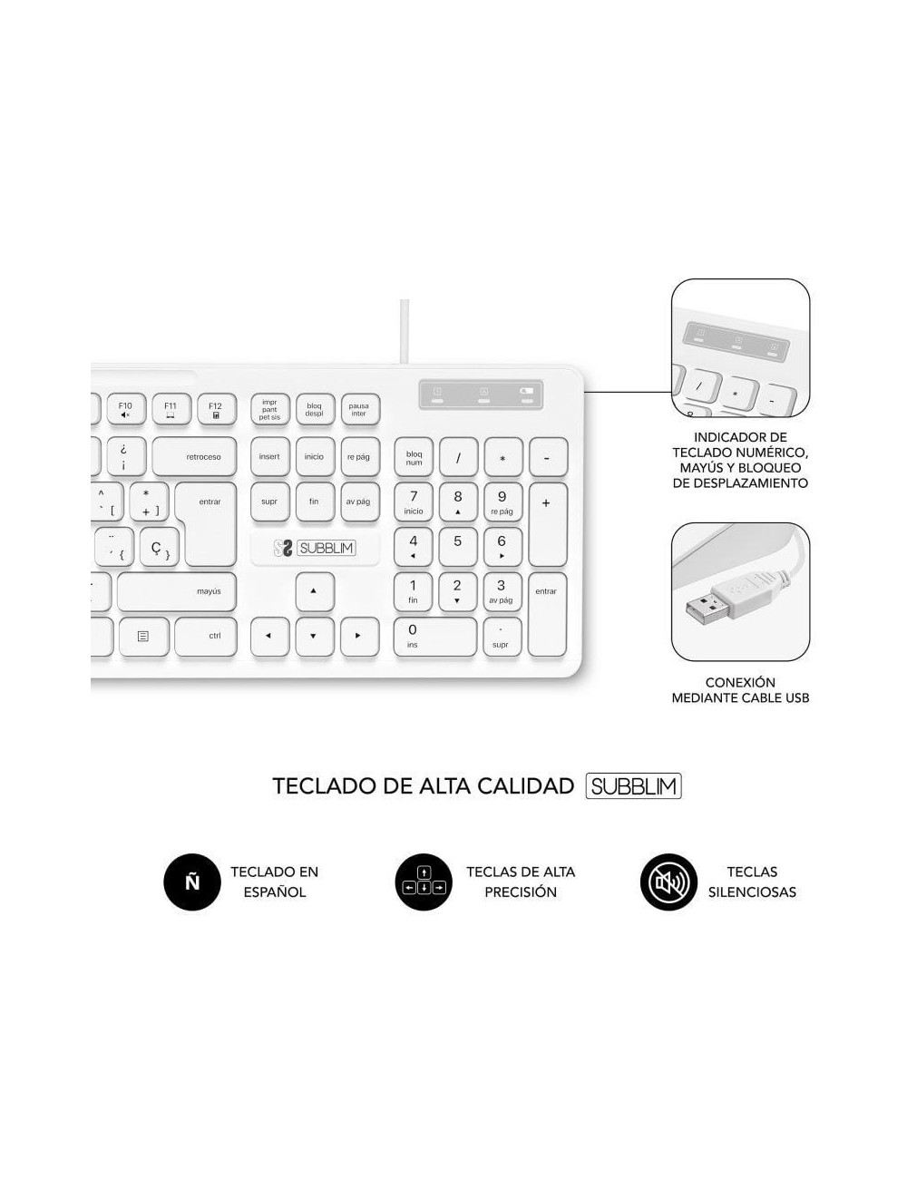 Teclado y Ratón Subblim Combo Business Slim Silencioso/ Blanco