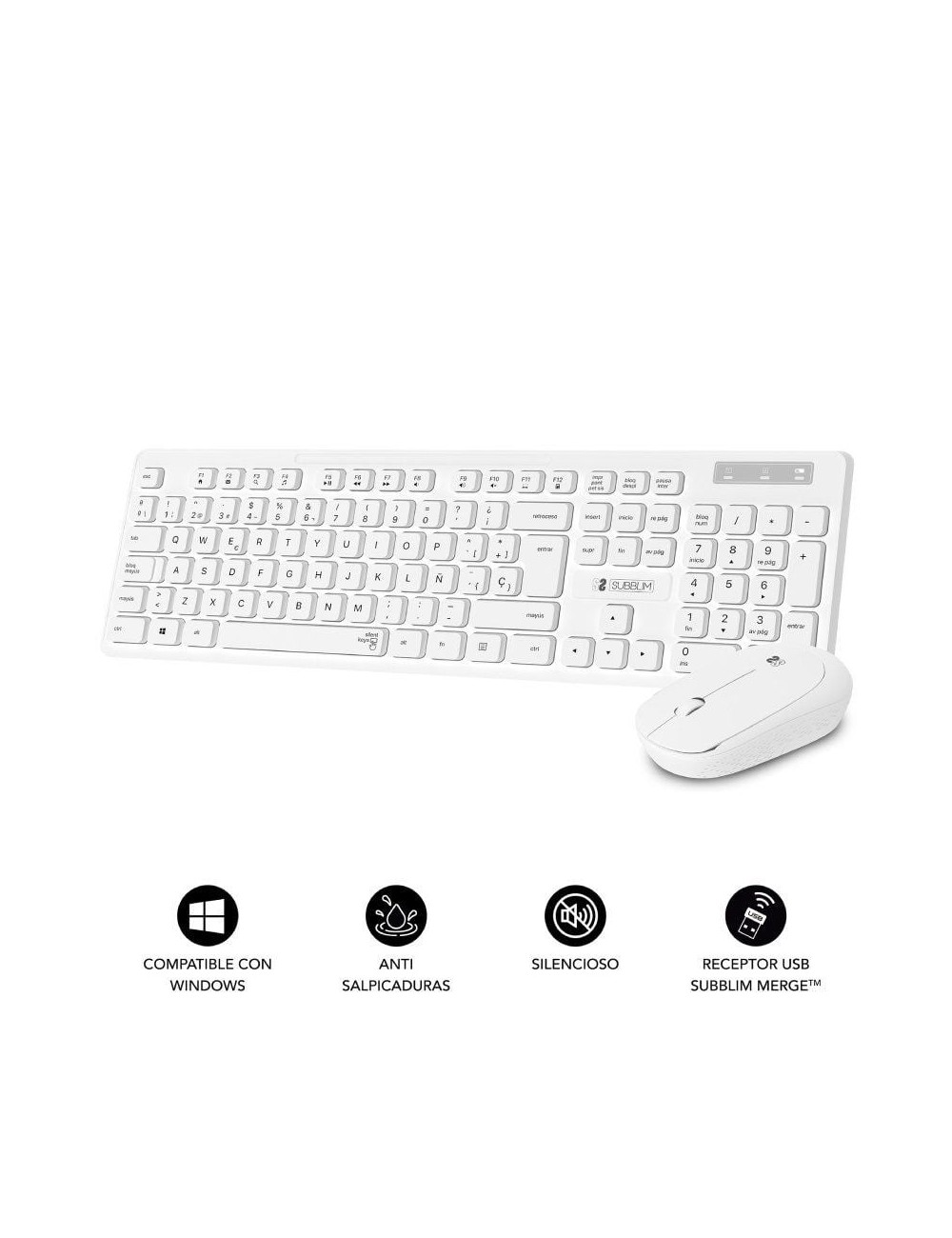 Teclado y Ratón Subblim Combo Business Slim Silencioso Inalámbrico/ Blanco