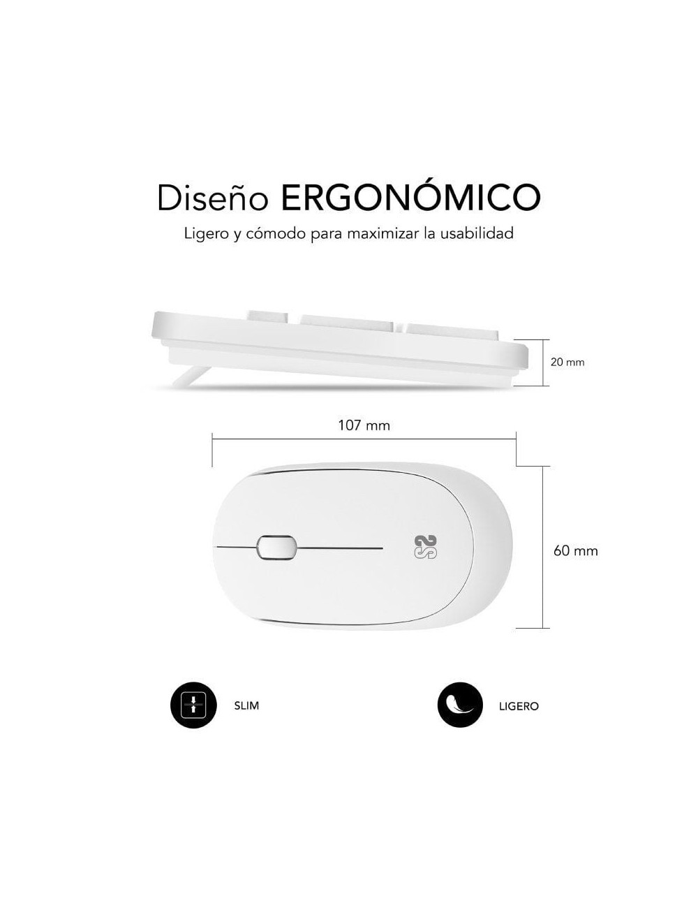 Teclado y Ratón Subblim Combo Business Slim Silencioso Inalámbrico/ Blanco