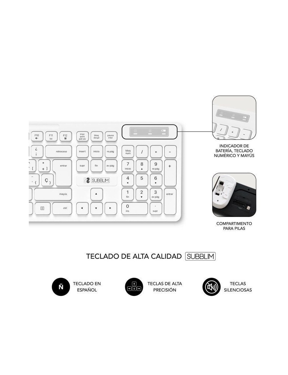 Teclado y Ratón Subblim Combo Business Slim Silencioso Inalámbrico/ Blanco