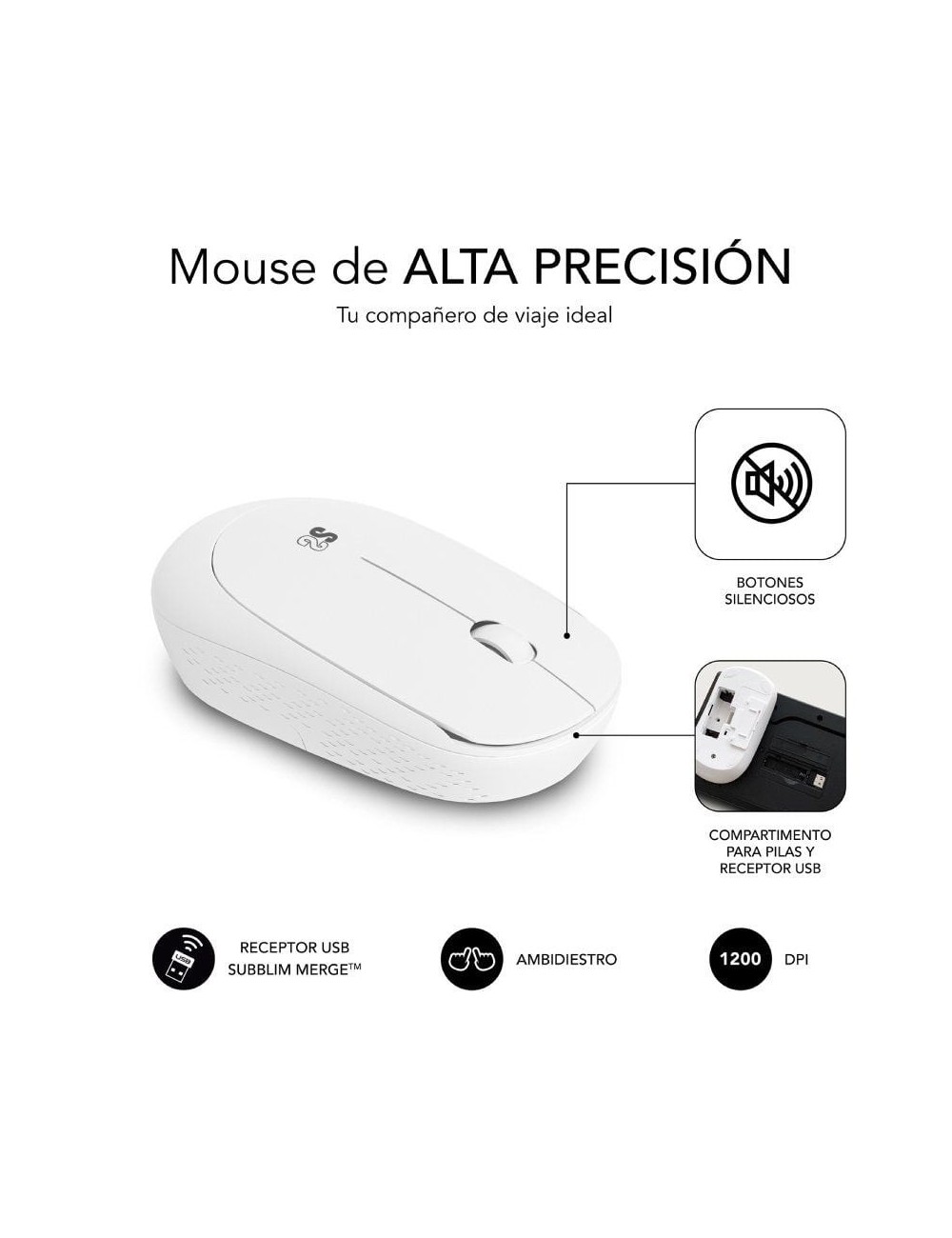 Teclado y Ratón Subblim Combo Business Slim Silencioso Inalámbrico/ Blanco