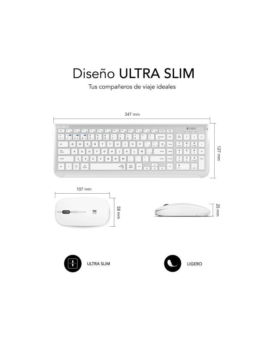 Teclado y Ratón Inalámbrico Subblim Combo Dual Prestige Extendido/ Blanco y Plata