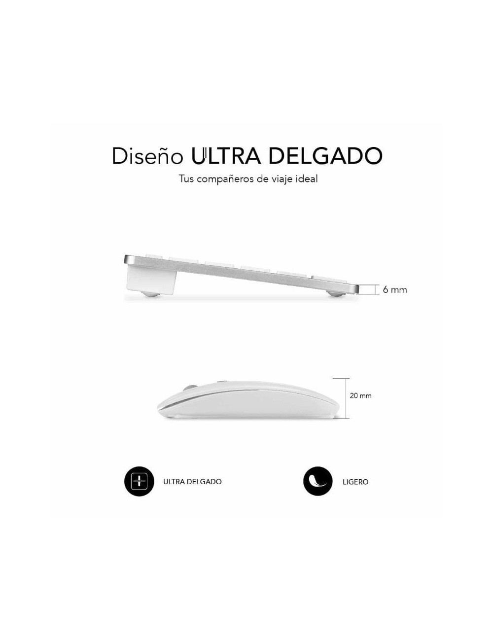 Teclado y Ratón Inalámbrico Subblim OCO010 Combo Multidispositivo Compacto/ Plata