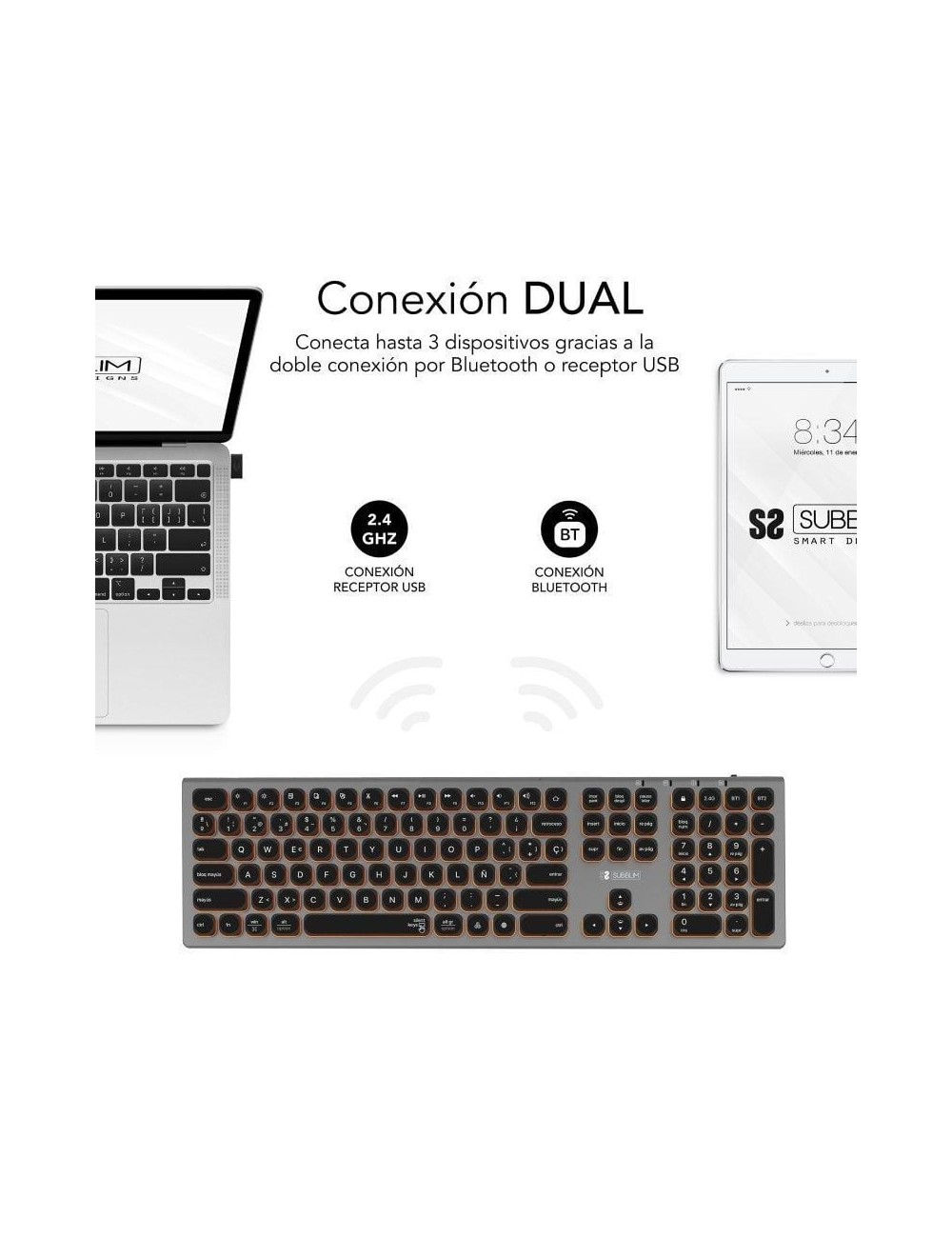 Teclado Inalámbrico Subblim Master/ Gris y Negro