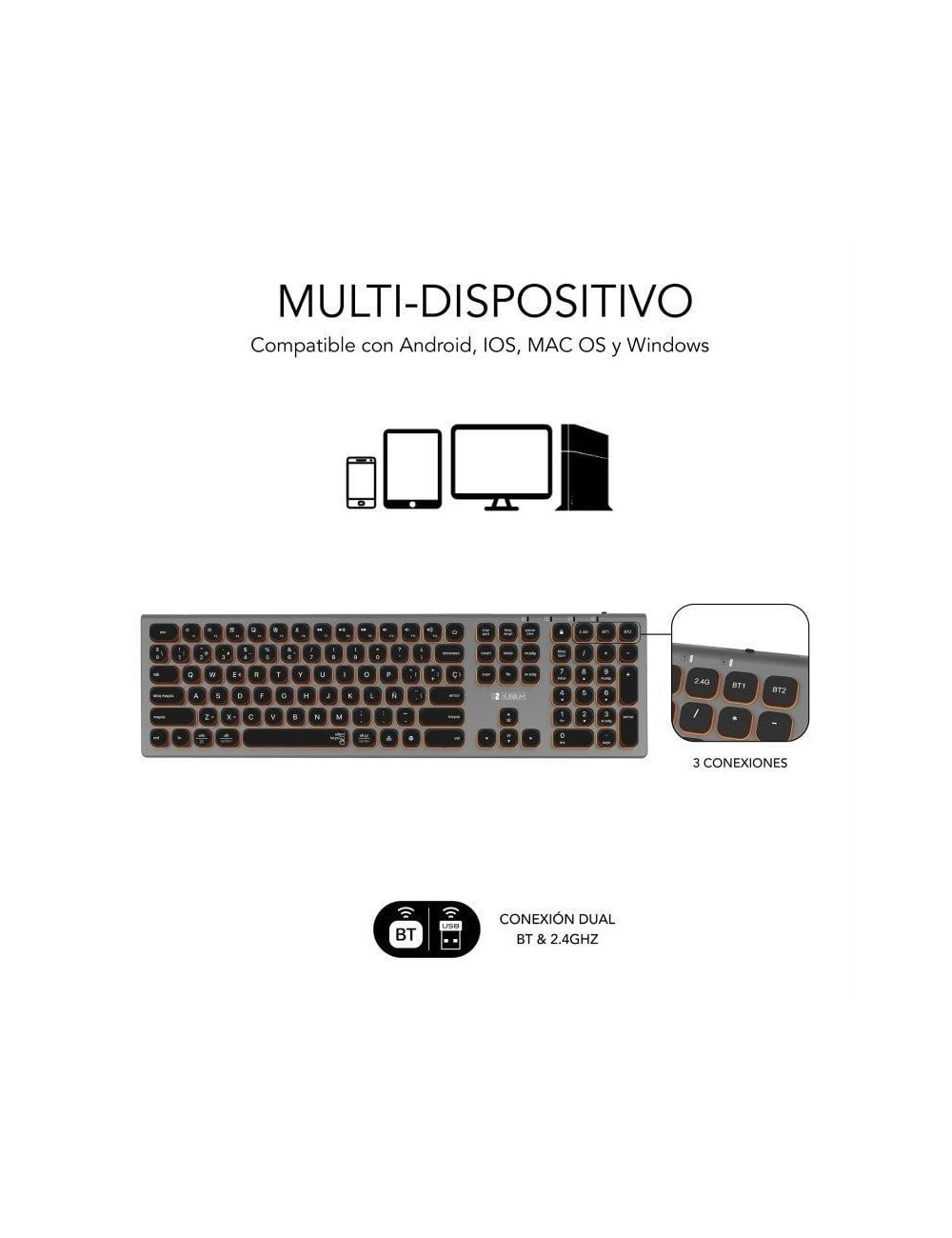 Teclado Inalámbrico Subblim Master/ Gris y Negro