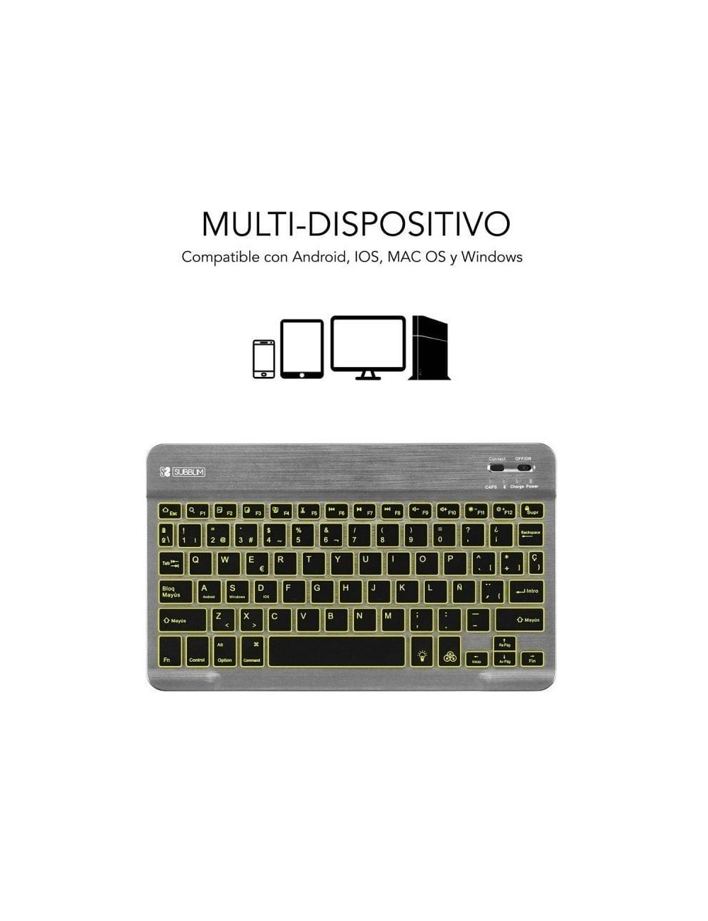 Teclado Compacto Inalámbrico Subblim Smart Backlit/ Gris