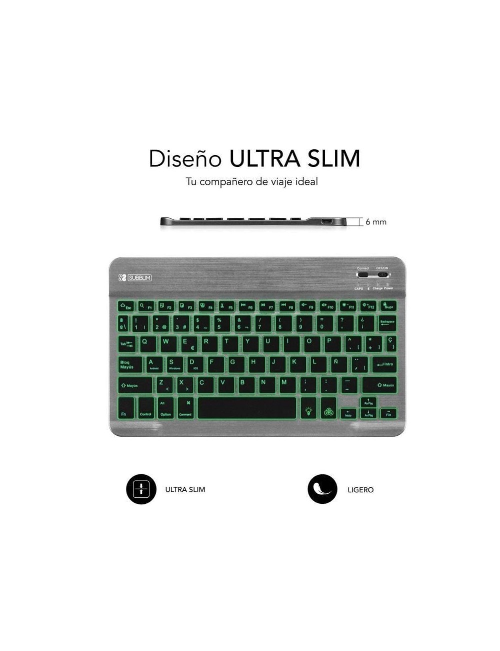 Teclado Compacto Inalámbrico Subblim Smart Backlit/ Gris