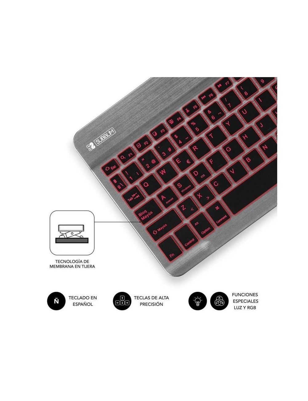 Teclado Compacto Inalámbrico Subblim Smart Backlit/ Gris